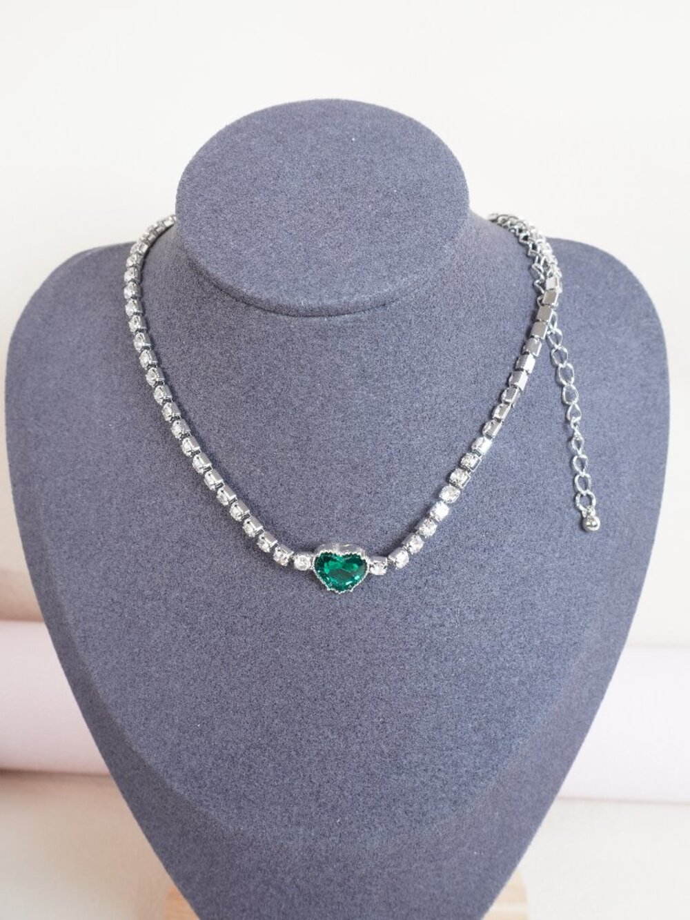 Bridal Necklace green crystal wedding